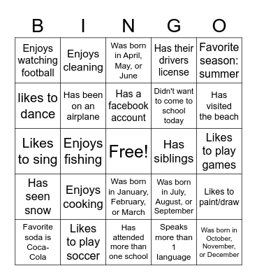 Getting to Know You Bingo Card