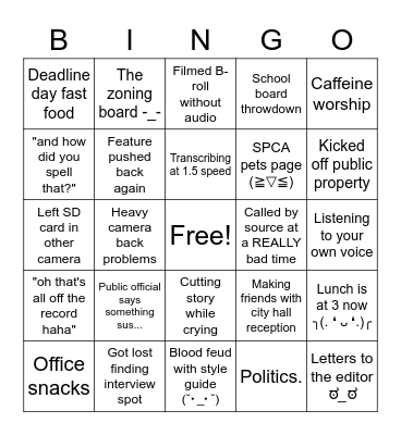 Journalist Bingo Card