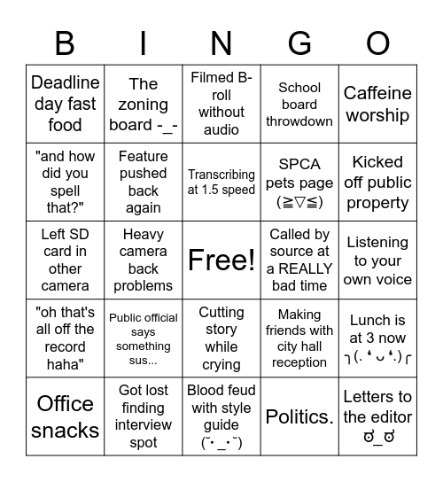 Journalist Bingo Card