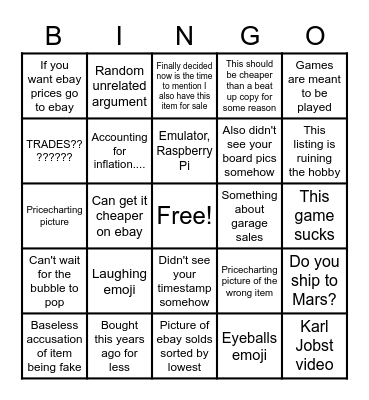I just want to sell some stuff bingo Card