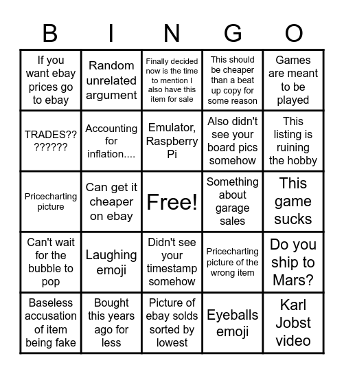 I just want to sell some stuff bingo Card