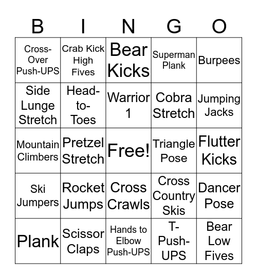 Health-Related Components of Fitness Bingo Card