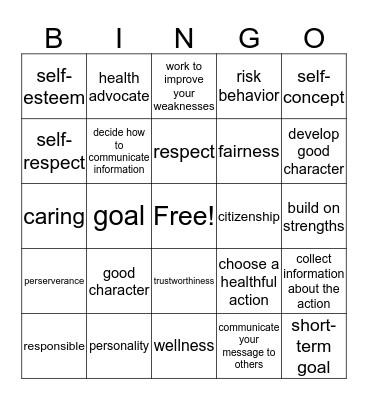 Health 5 1-3 Bingo Card