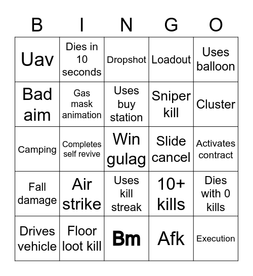 COD Warzone ( caldera ) Bingo Card