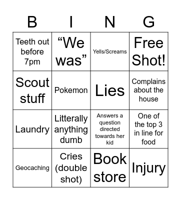 Secret Vacation Bingo!! Bingo Card