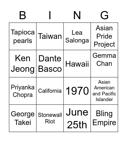 APANSA x PRIDE Bingo Card