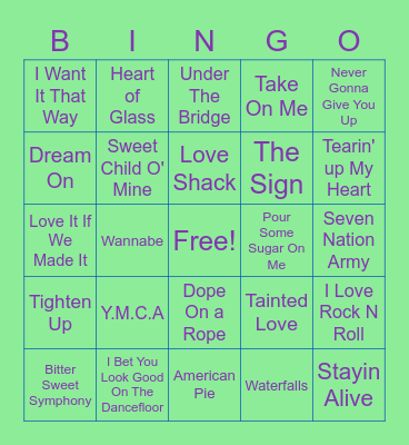 A playlist scattered through time Bingo Card
