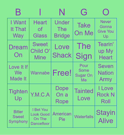 A playlist scattered through time Bingo Card