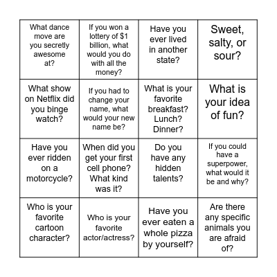 Untitled Bingo Card