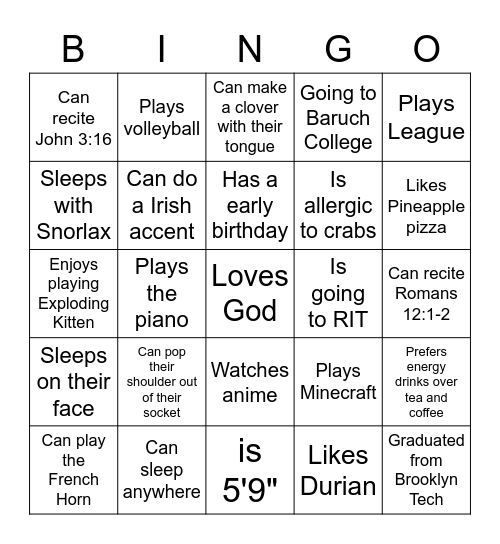 Find Someone That ... Bingo Card