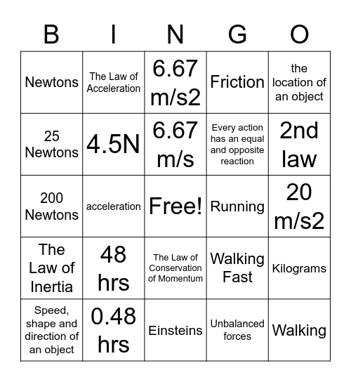 Motion Bingo Card