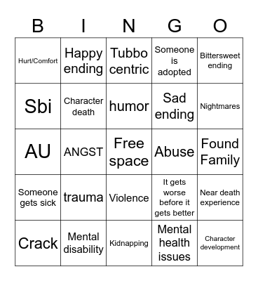Dsmp Fanfic Bingo Card