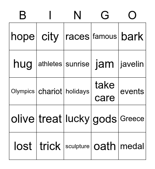 Week 5, Bingo 1 Bingo Card