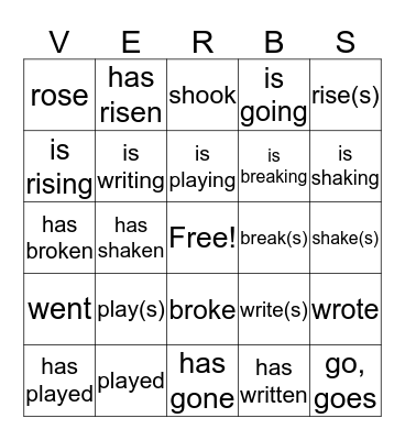 PRINCIPAL PARTS Bingo Card