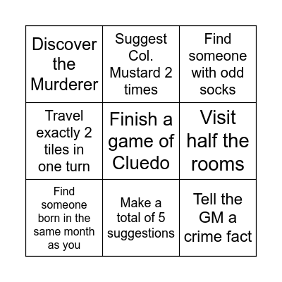 Cluedo Bingo Card