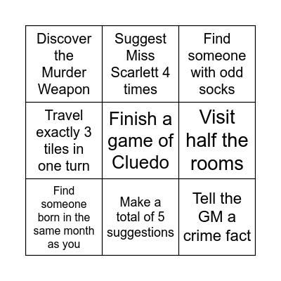 Cluedo Bingo Card