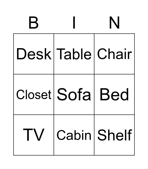 家具 Bingo Card