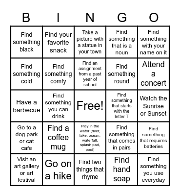 Distance Learning Scavenger Hunt Bingo Card