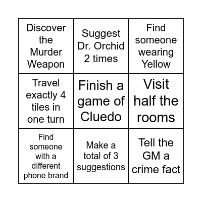 Cluedo Bingo Card