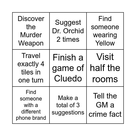 Cluedo Bingo Card