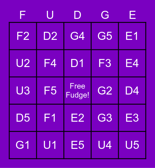 Fudge Bingo Card