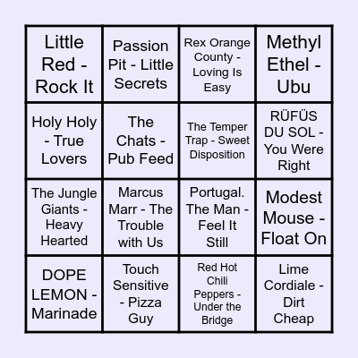 The Prince Music Bingo - Round #1 Bingo Card