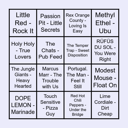 The Prince Music Bingo - Round #1 Bingo Card