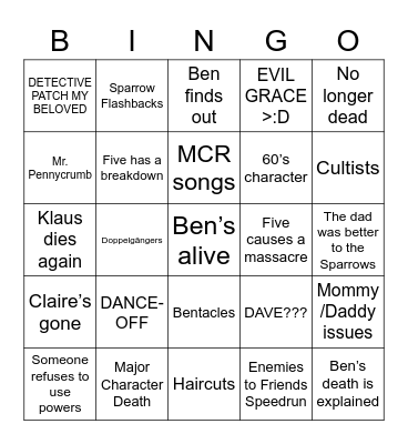 Umbrella Academy Season 3 Bingo Card