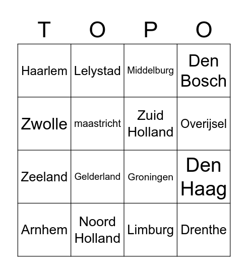Topgrafie Nederland Bingo Card