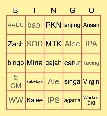 punya Aleeza Bingo Card