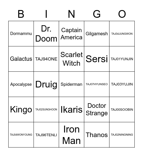 TAJ02SUNGHOON Bingo Card