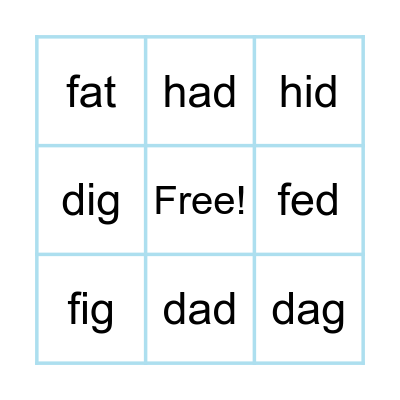 Letters A-J Bingo Card