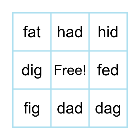 Letters A-J Bingo Card