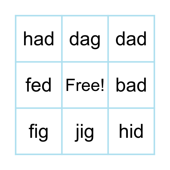 Letters A-J Bingo Card