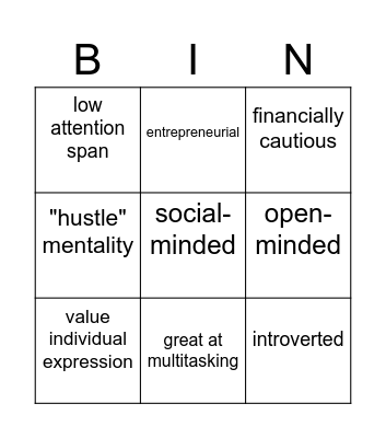 Gen Z Bingo Card