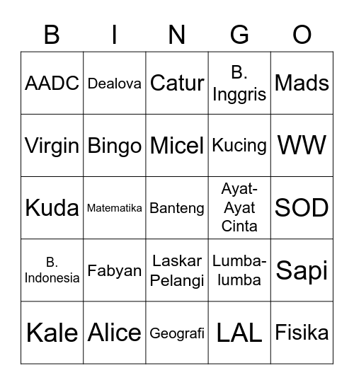 Untitled Bingo Card