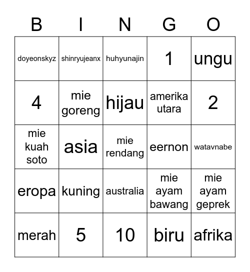 Untitled Bingo Card
