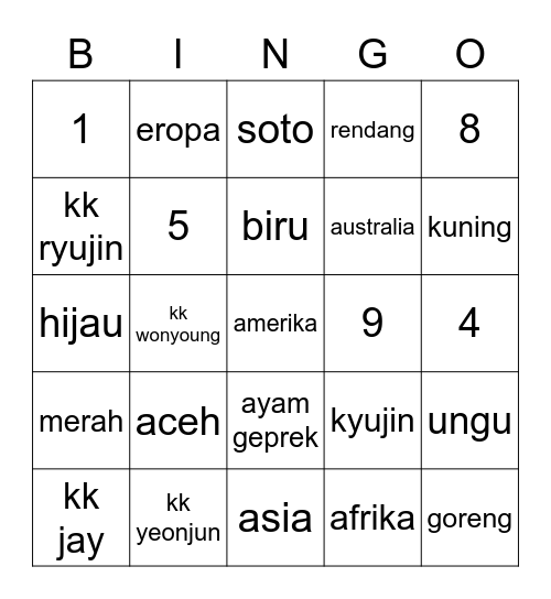 kyujinieyo Bingo Card