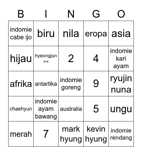 ryu nuna cottages Bingo Card