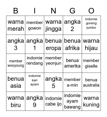 Yvonjun Bingo Card