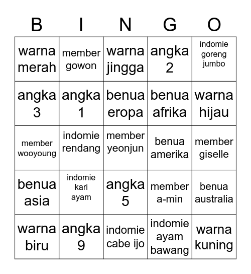Yvonjun Bingo Card