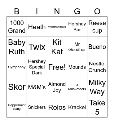 Chocolate Bingo Card