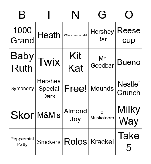 Chocolate Bingo Card