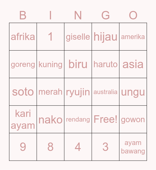 yabueki Bingo Card