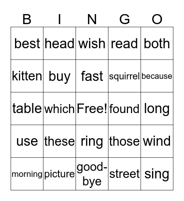 1st grade Sight Words- 4th  9 weeks Bingo Card