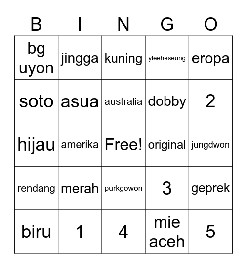 ievin Bingo Card