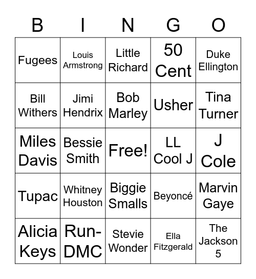 African American Music Appreciation Month Bingo Card