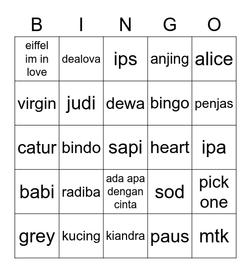 rdb Bingo Card