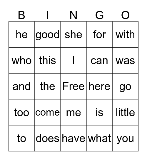 Taylor's Sight Words Bingo Card