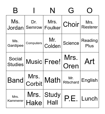 Sixth Grade Survival - Staff & Classes Bingo Card